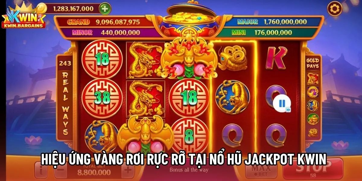 Hiệu ứng vàng rơi rực rỡ tại nổ hũ Jackpot KWIN